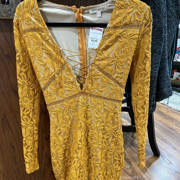love, Fire Dresses & Skirts - Mustard yellow lace short dress